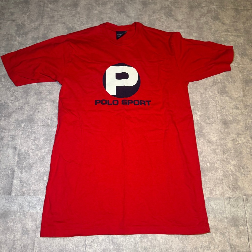 Vintage Polo Sport Ralph Lauren Red T-Shirt Mens XL P Logo Graphic Tee 90s